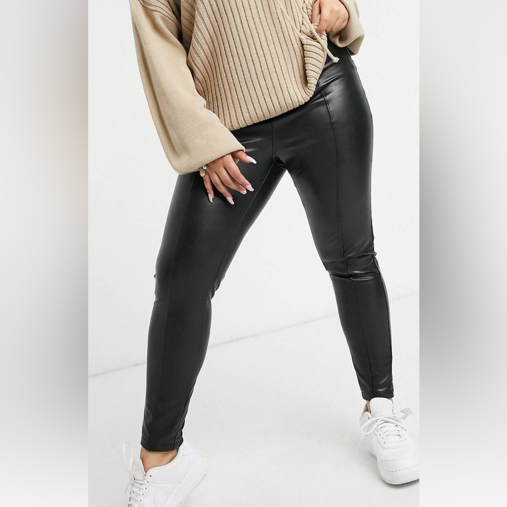 ASOS “New Look” Curve Faux Leather Leggings with Zipper Detail